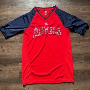 Majestic MLB Red and Navy Angels Jersey